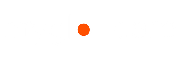 White logo on a light gray background with the text “myglo care.” The “o” in “glo” is represented by a solid orange dot, and a vertical line separates “myglo” and “care.”.